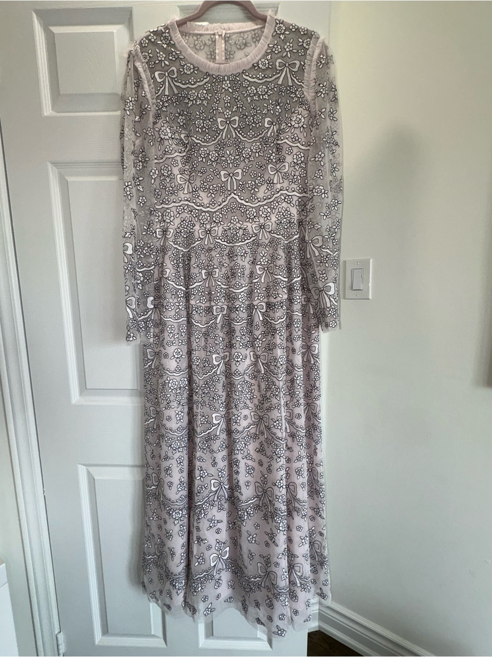 Needle & Thread Elegant Light Pink Embroidered Long-Sleeve Dress